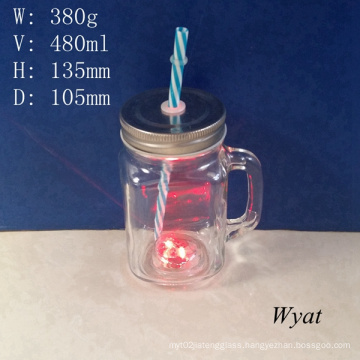 16oz Glass Lights Mason Jar Glass Mason Jar with Straw and Lid